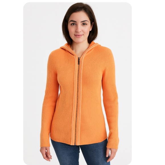 TOMMY HILFIGER Full Zip Orange Sweater Hoodie Size Small - Picture 1 of 9